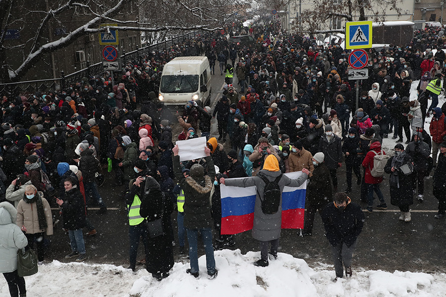 Акция протеста в поддержку Навального. Онлайн