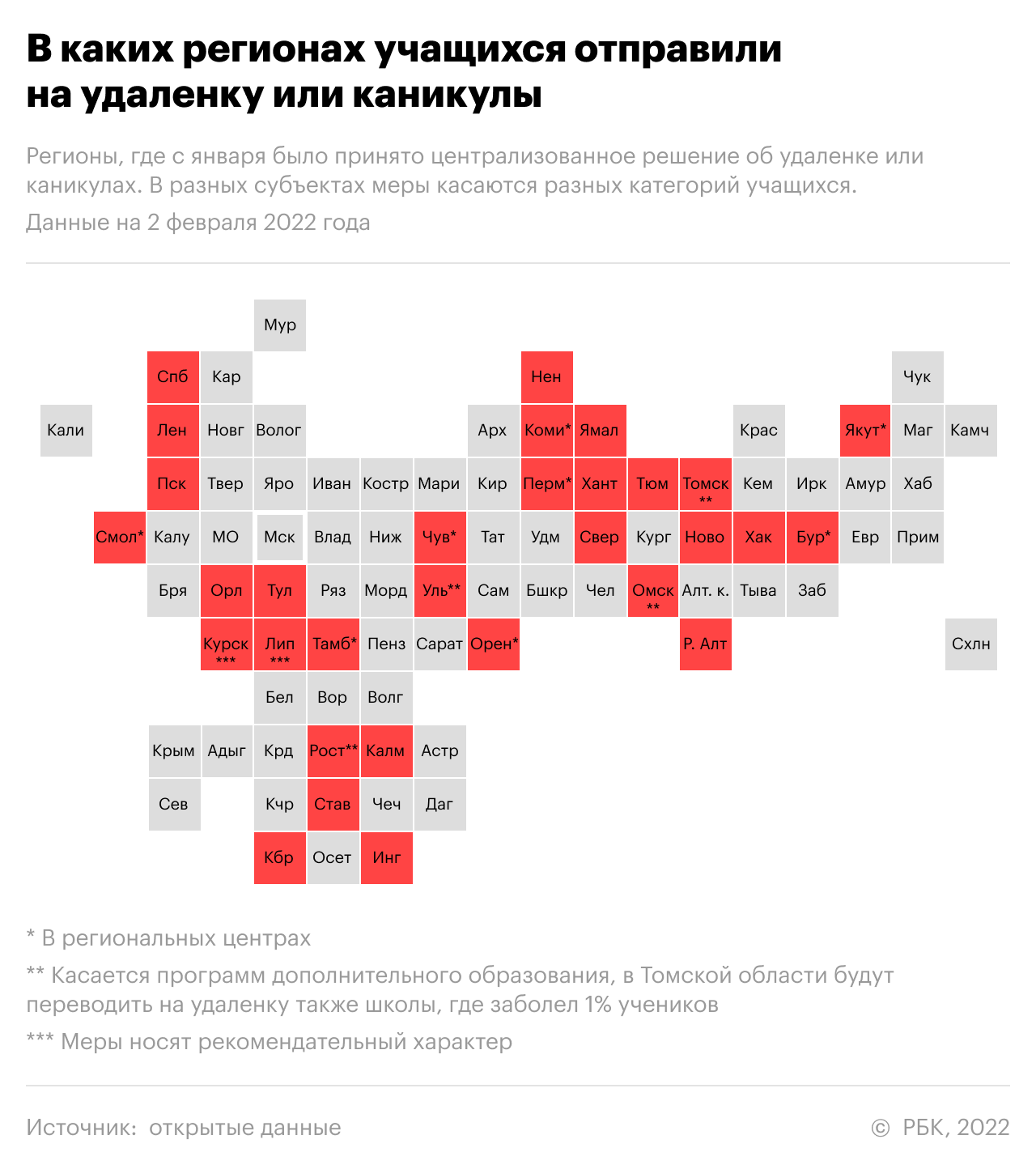 Больше трети регионов ввели удаленку или каникулы для школьников. Карта