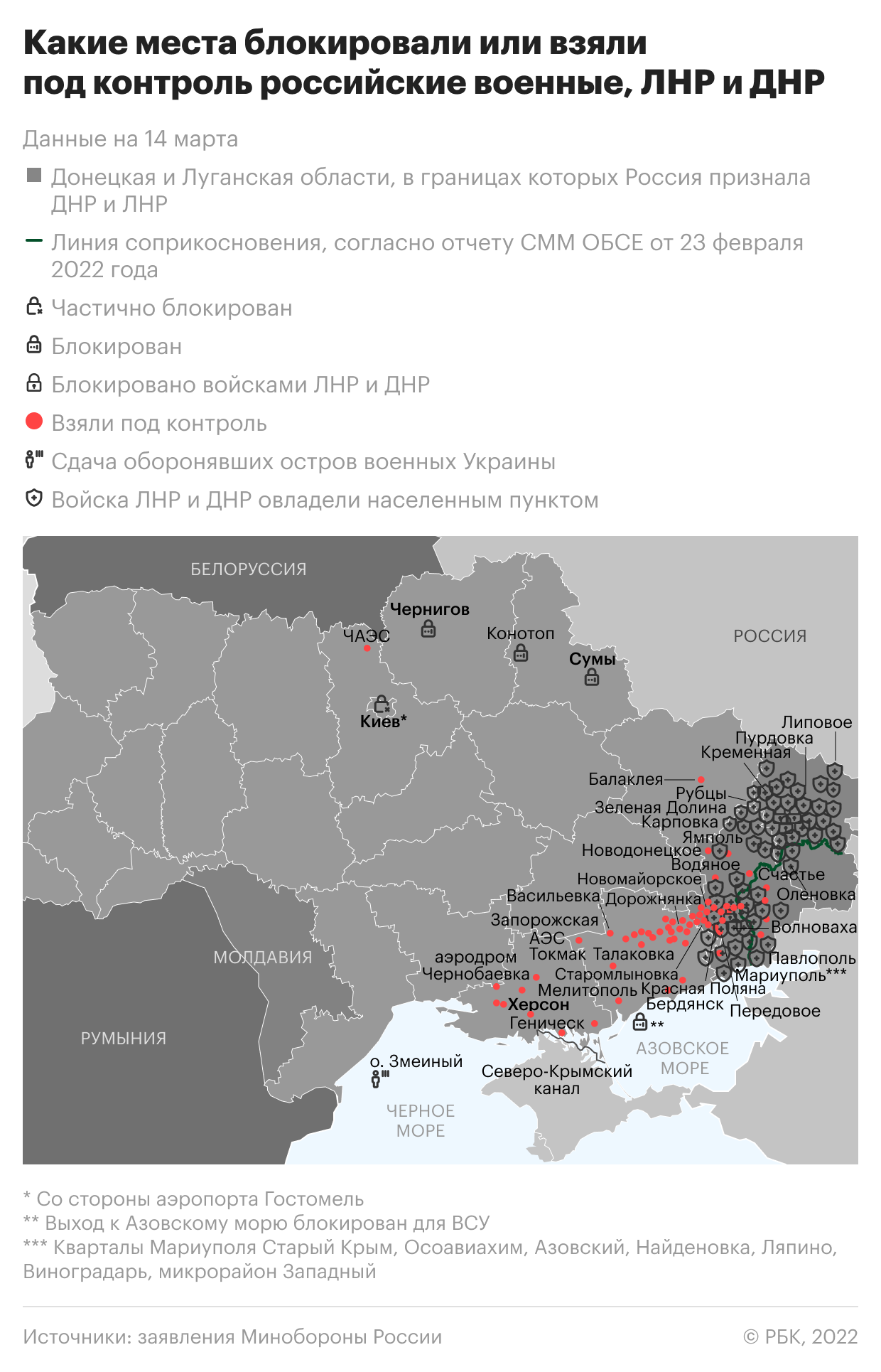 Какие места на Украине взяли под контроль российские военные. Карта
