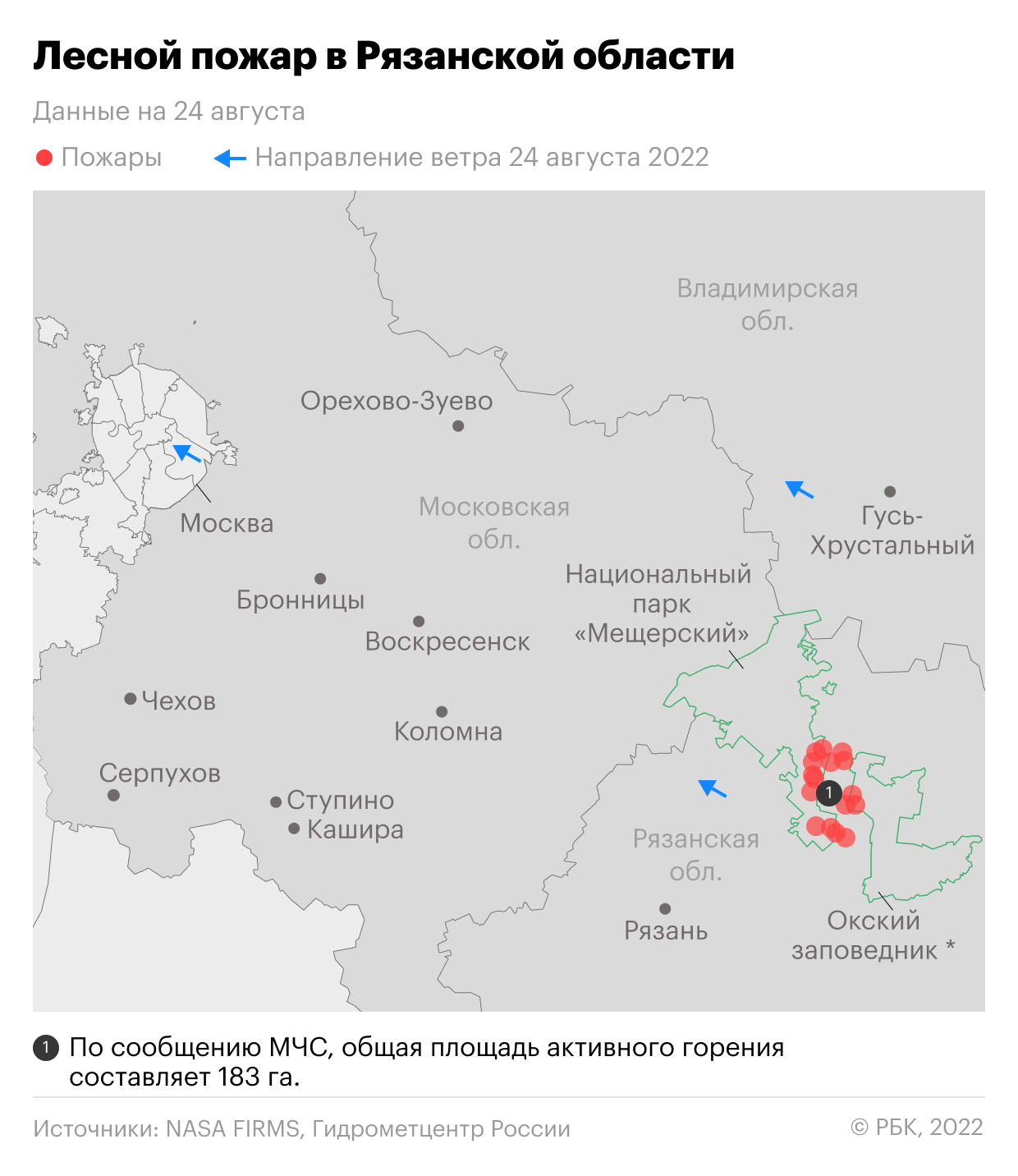 Лесной пожар в Рязанской области. Карта